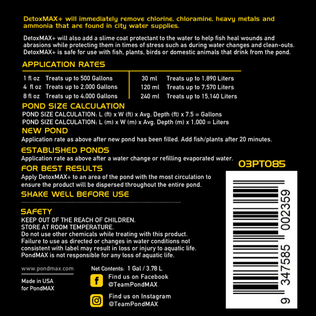 DetoxMAX+, Pond Dechlorinator Plus+