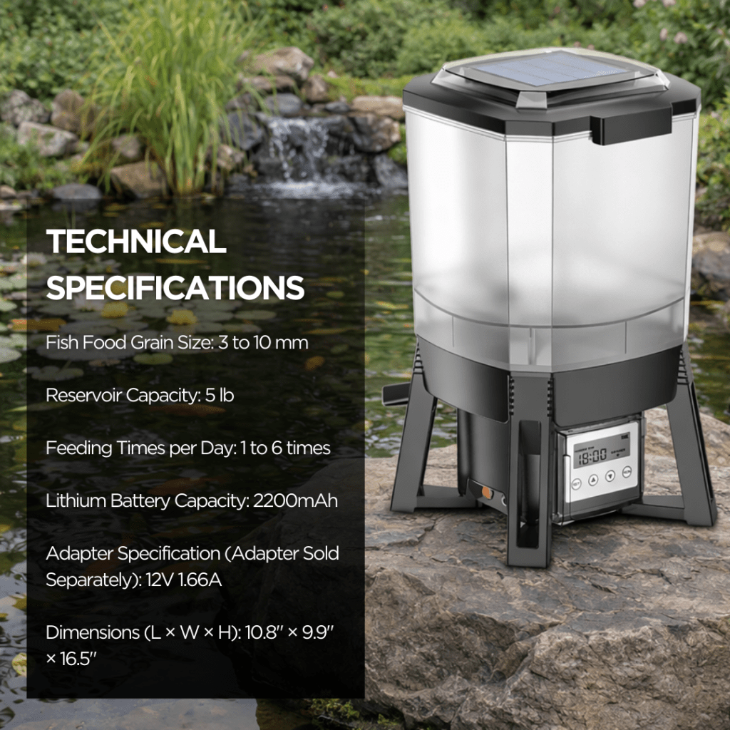 Solar Automatic Fish Feeder, 5 LB. Capacity